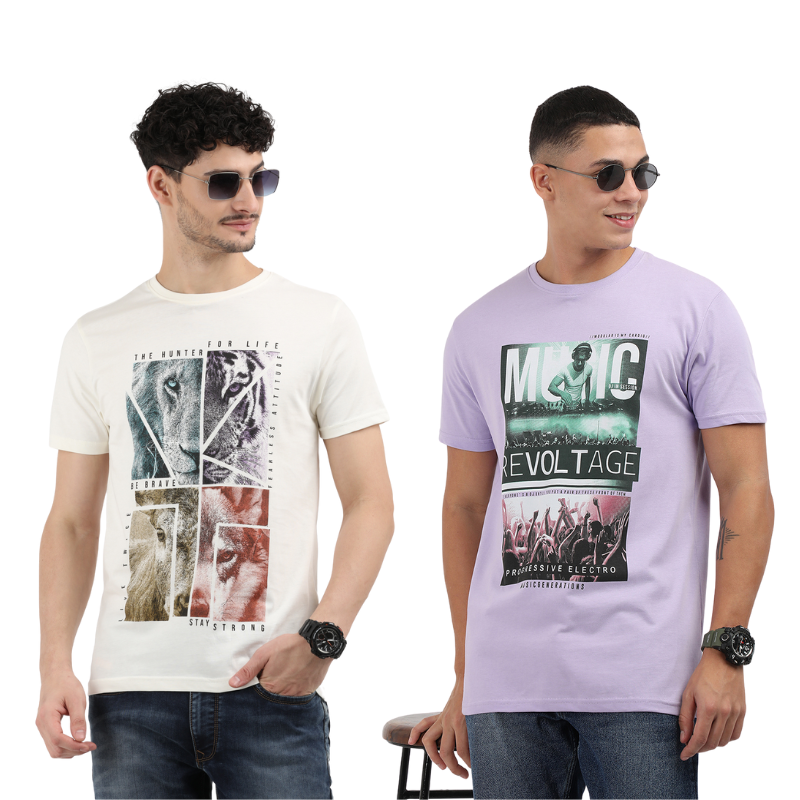 Men's Hunter for Life Animal & Music Revolt age Graphic Print T-Shirt Pack Of 2