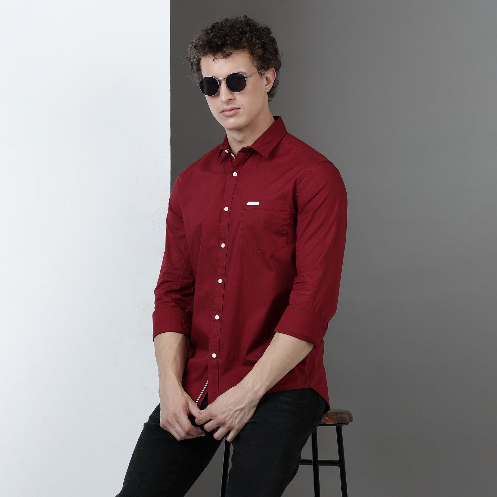 Tibetan Red Solid Full Sleeve Shirt