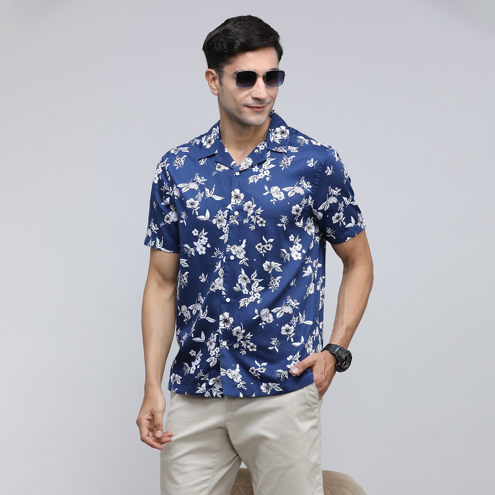 Indo Cotton Men's Printed Half Sleeve Shirt