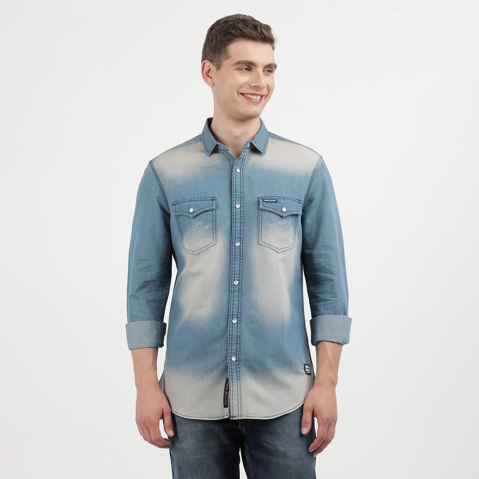 Men's Navy Blue Dark Washed Full Sleeve Casual Denim Shirt