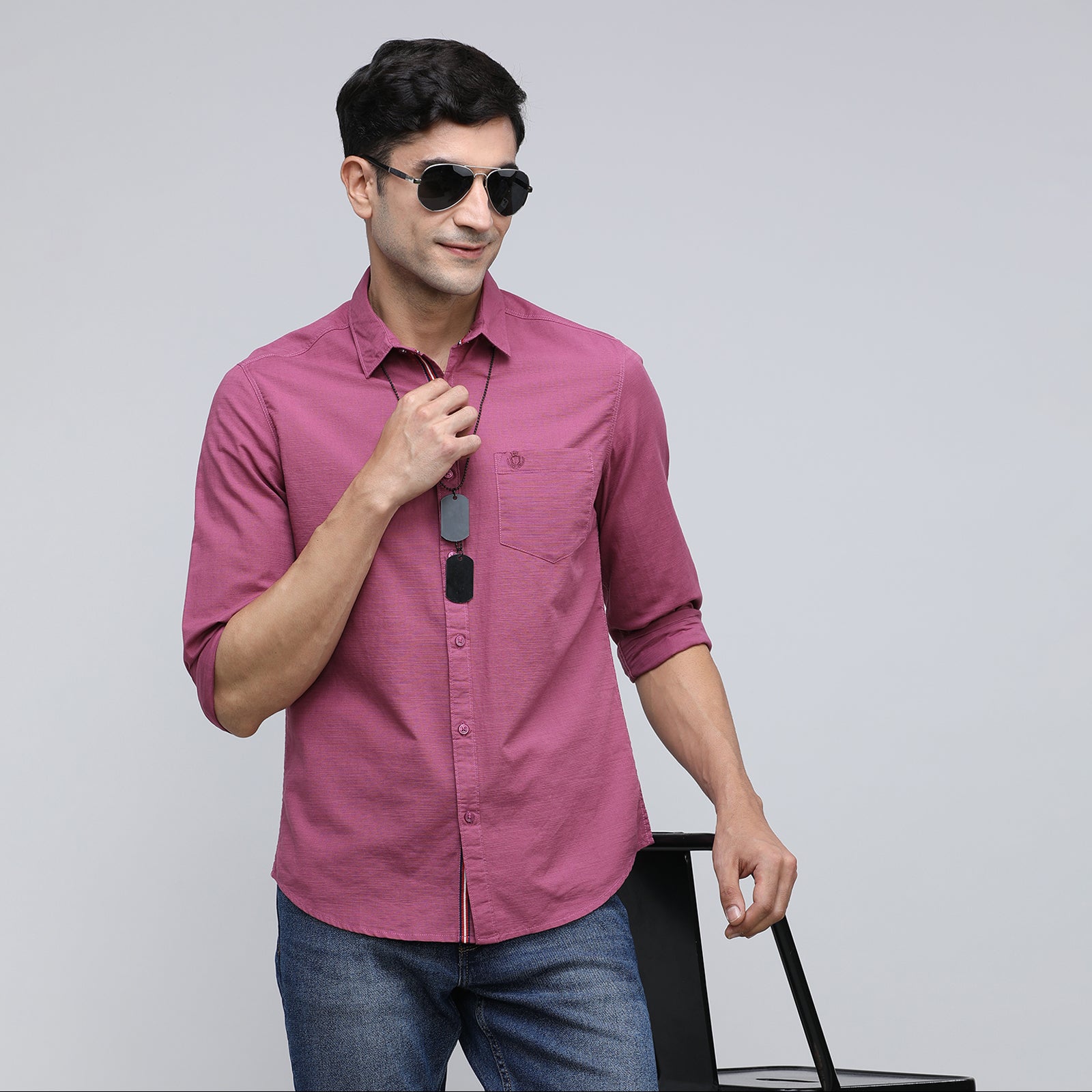 Indo Cotton Men's Solid Full Sleeve Shirt