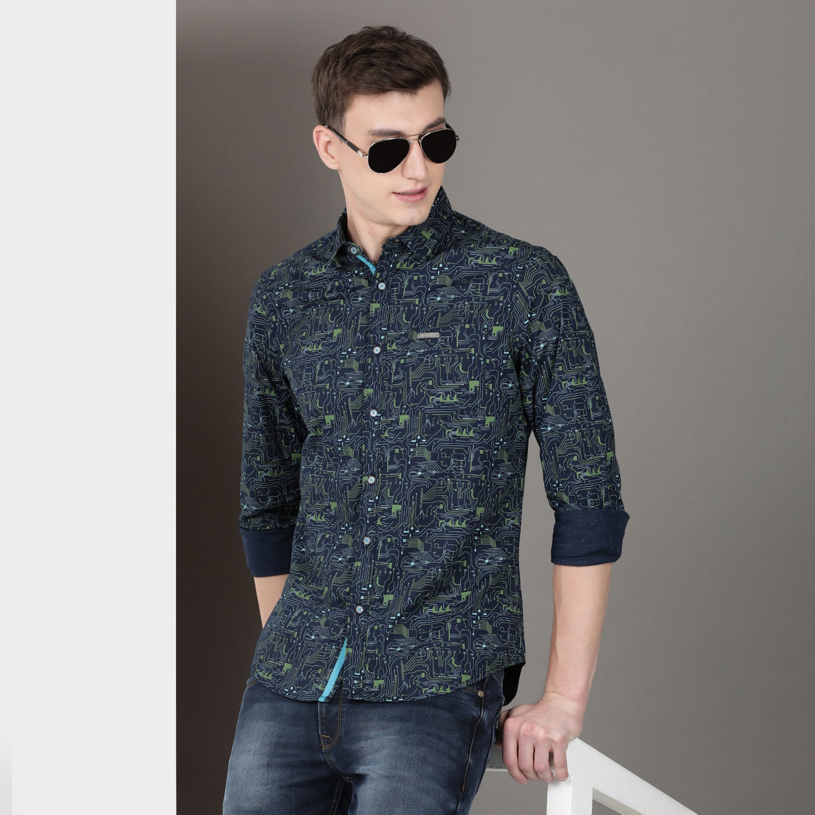 Navy Blue Full Sleeve Printed shirt