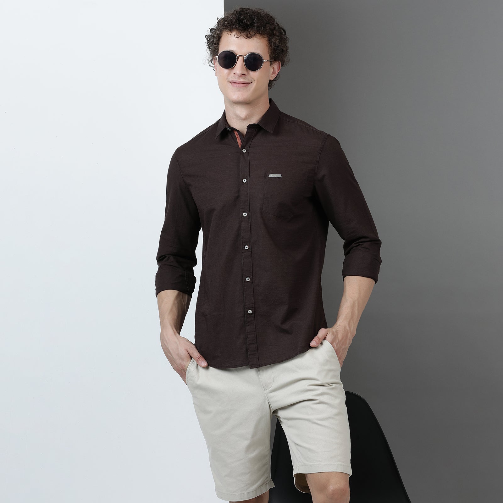 Coffee Solid Full Sleeve Shirt