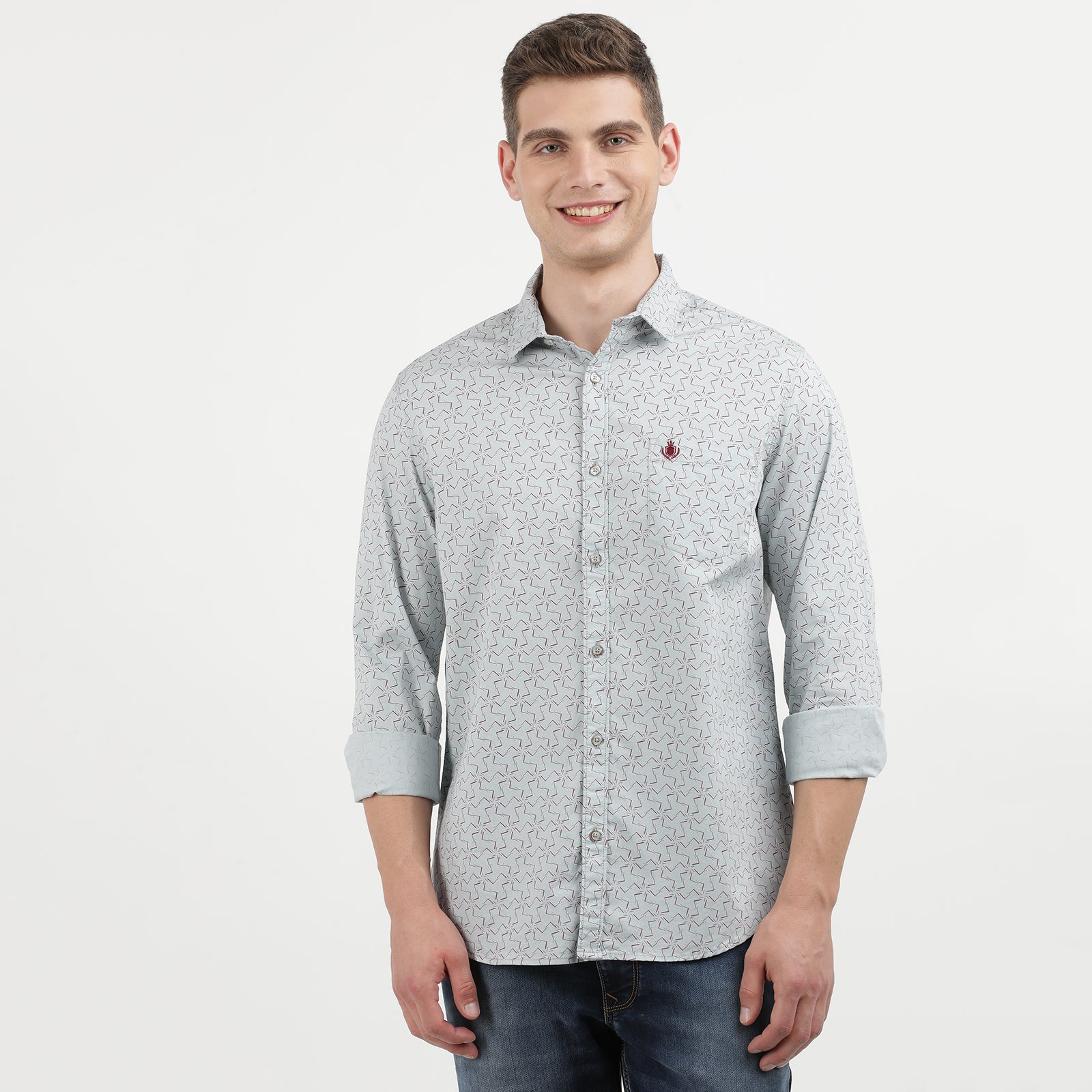 Men's Grey Geometric Print Long Sleeve Shirt