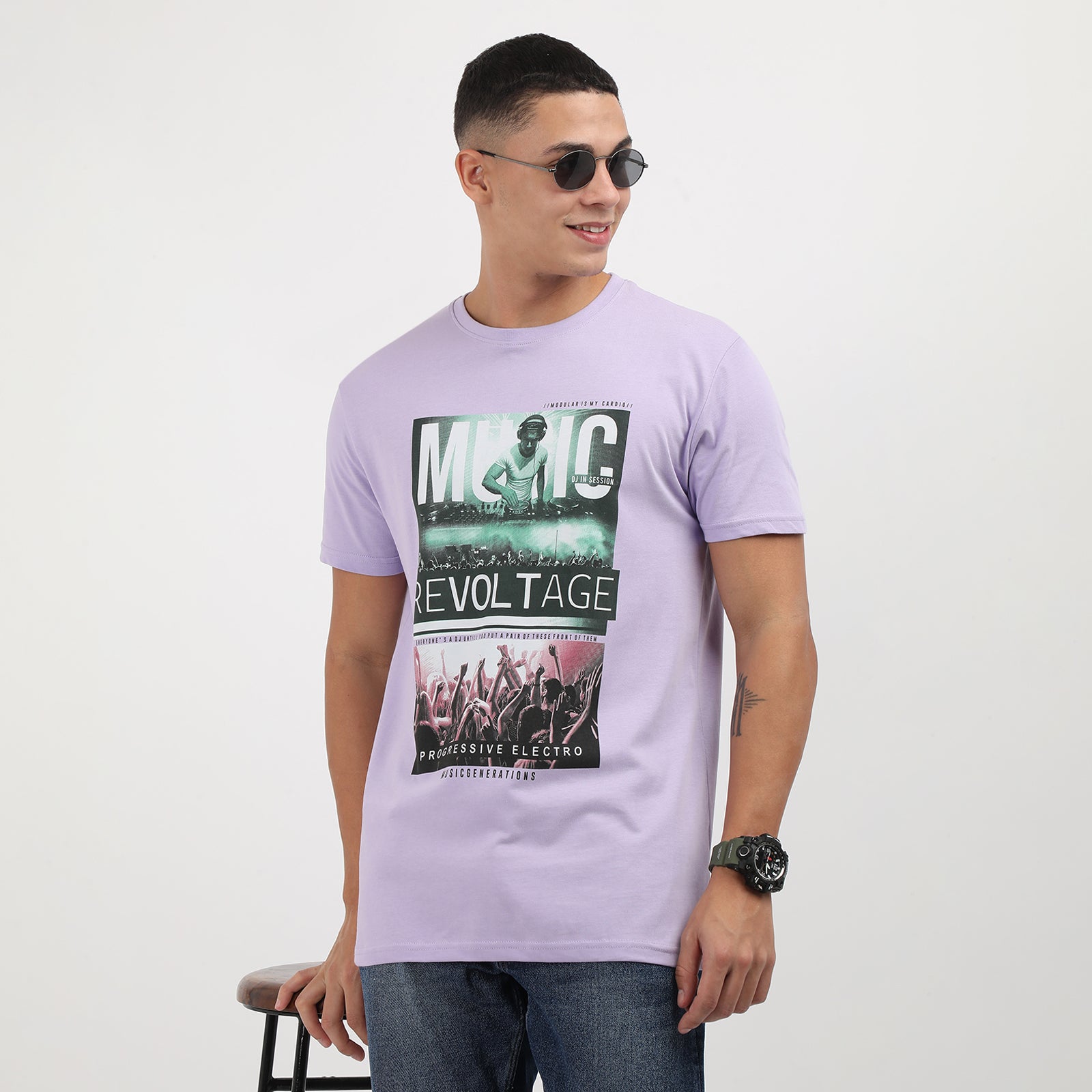 Lavender Music Revoltage Men's Graphic Printed Crew Neck T-Shirt