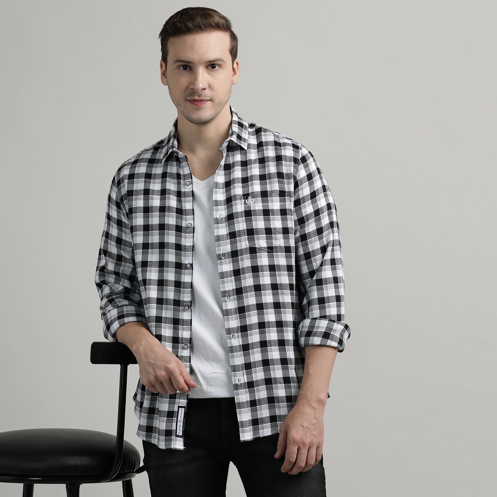 Black & White Checks Full Sleeve Shirt