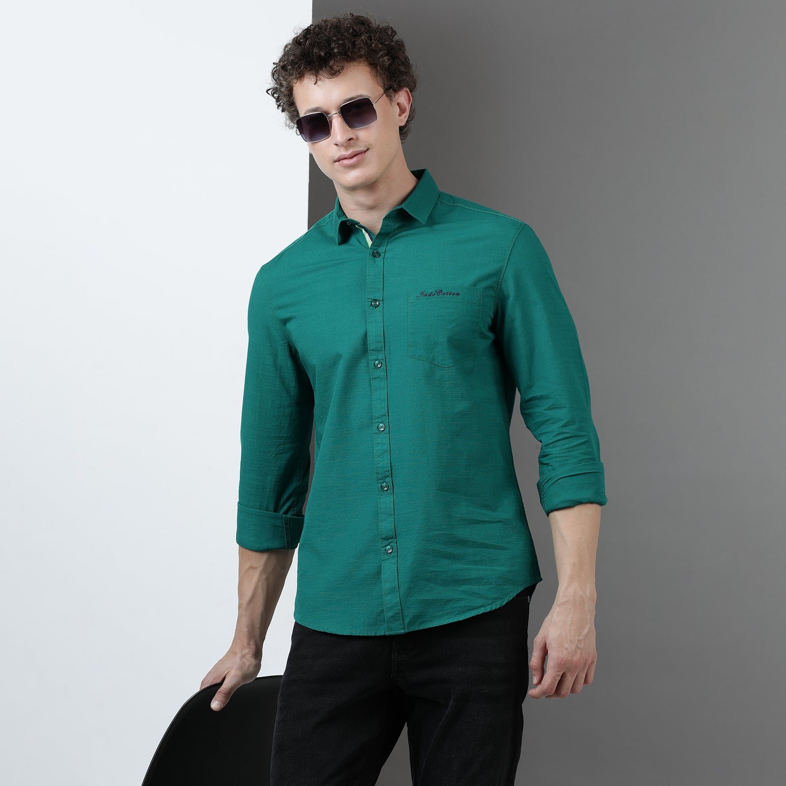 Green Solid Full Sleeve Shirt