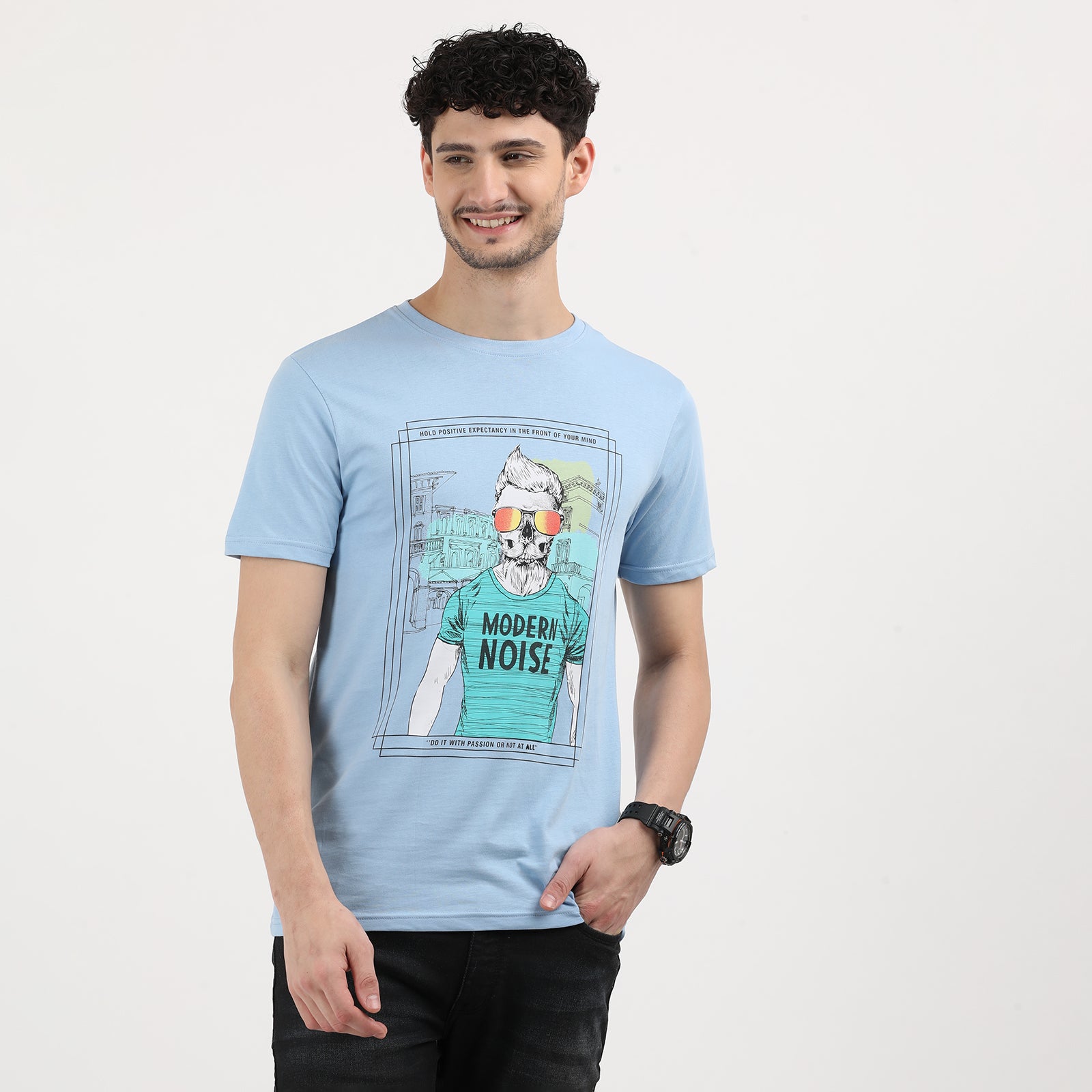 Powder Blue Modern Noise Crew Neck T-Shirt