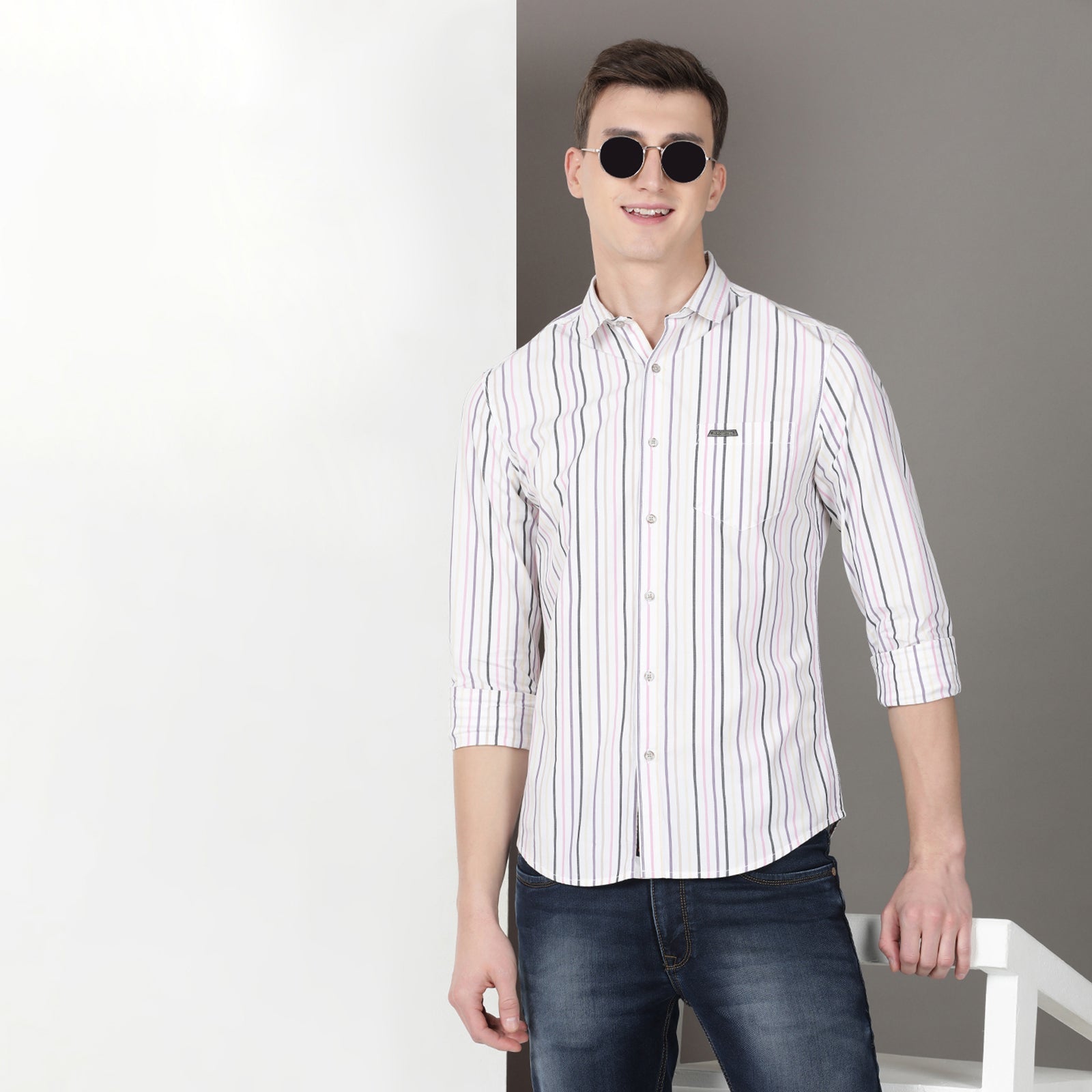 White Full Sleeve Striped Shirt