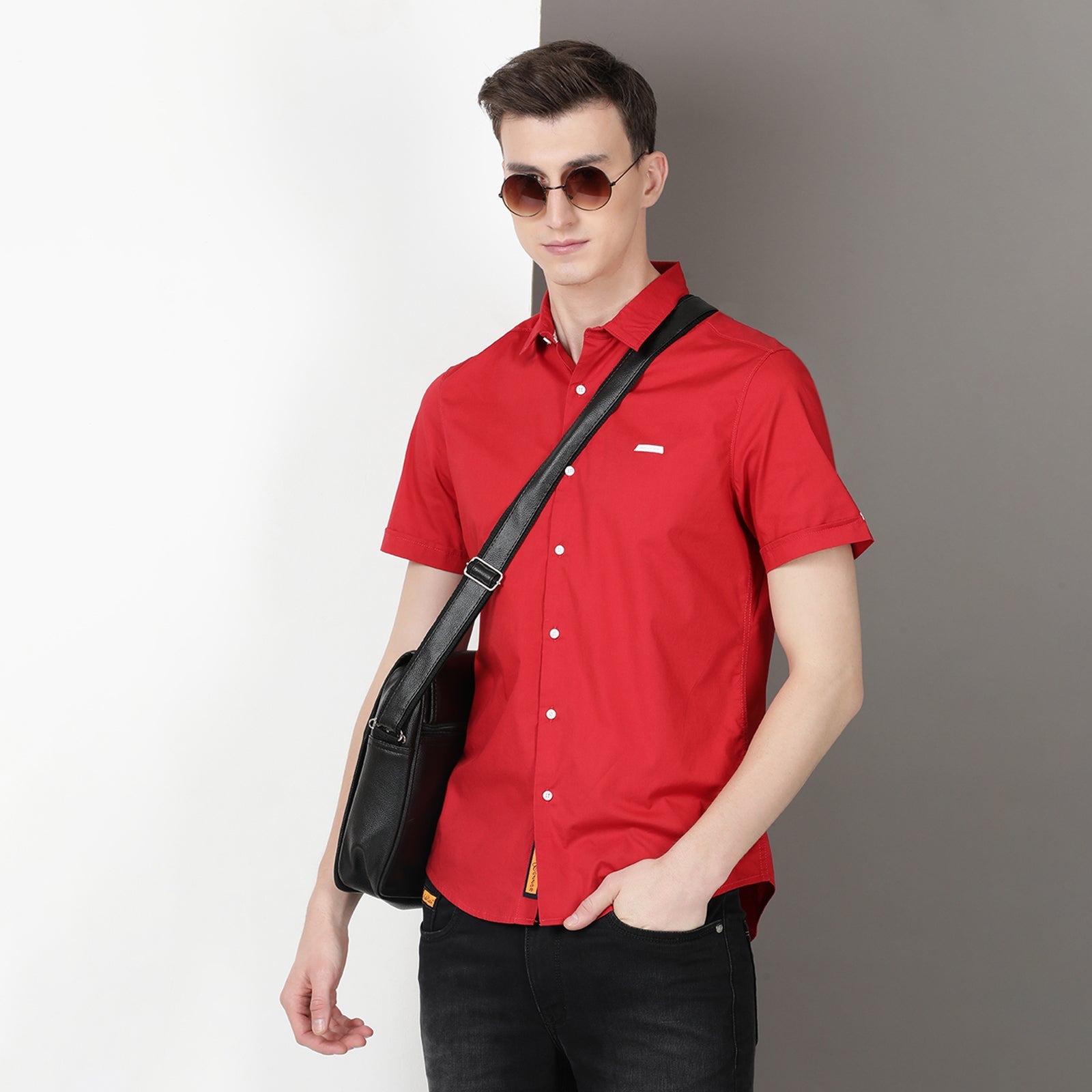 Red Solid Half Sleeve Shirt