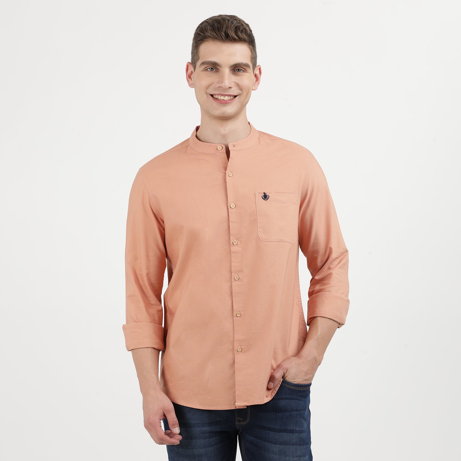 Clay Colored Mandarin Collar Full Sleeve Shirt