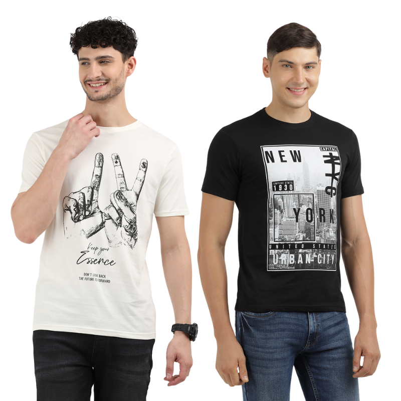 Men's Keep Your Essence & New York Urban City Round Neck Graphic Printed T-Shirt Pack of 2