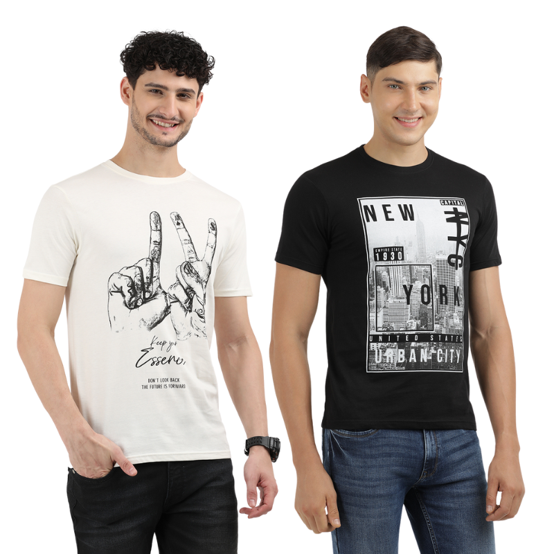 Men's Keep Your Essence & New York Urban City Round Neck Graphic Printed T-Shirt Pack of 2