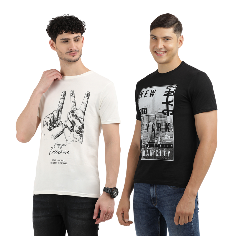 Men's Keep Your Essence & New York Urban City Round Neck Graphic Printed T-Shirt Pack of 2