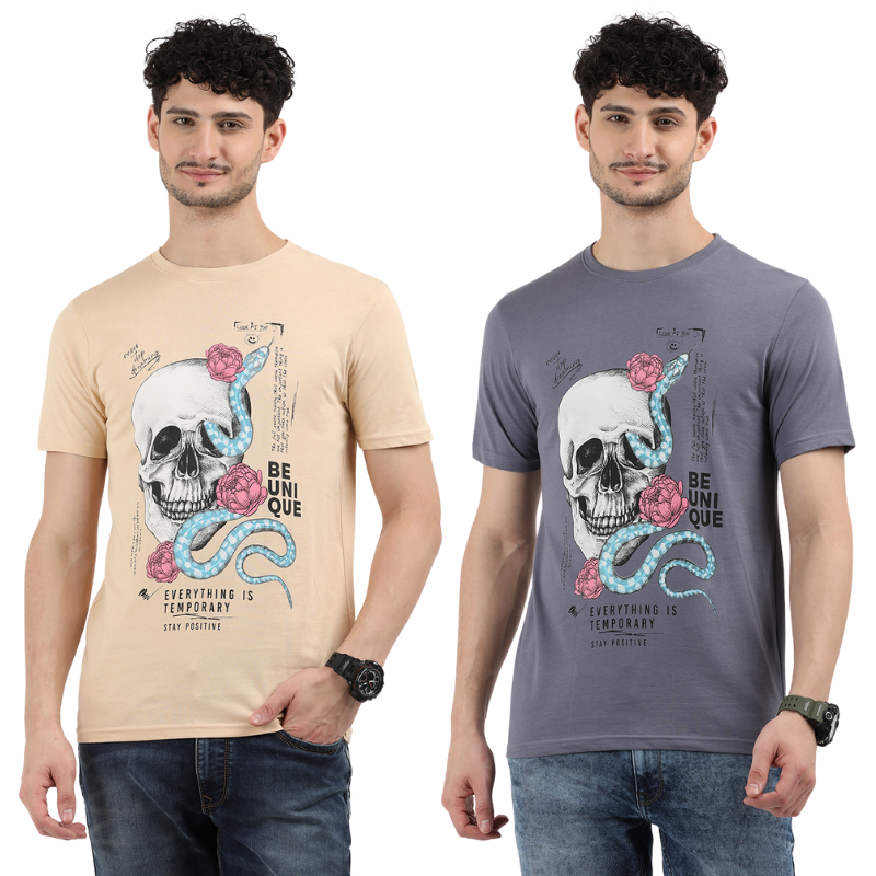 Everything is Temporary Skull Print Round Neck T-Shirt Pack of 2