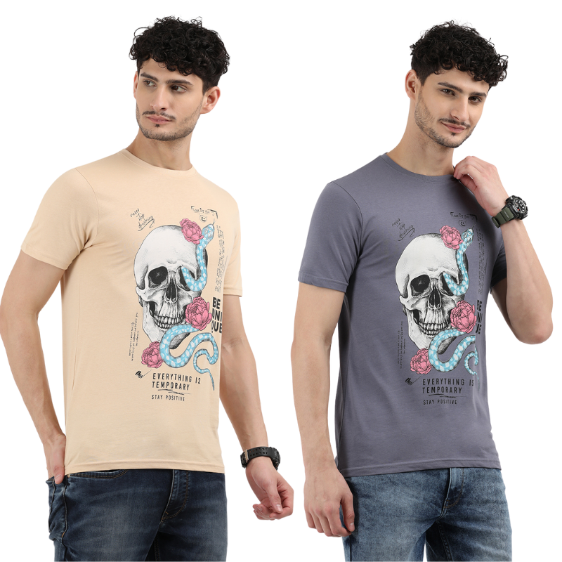 Everything is Temporary Skull Print Round Neck T-Shirt Pack of 2