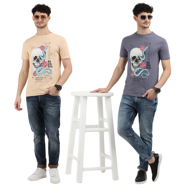 Everything is Temporary Skull Print Round Neck T-Shirt Pack of 2