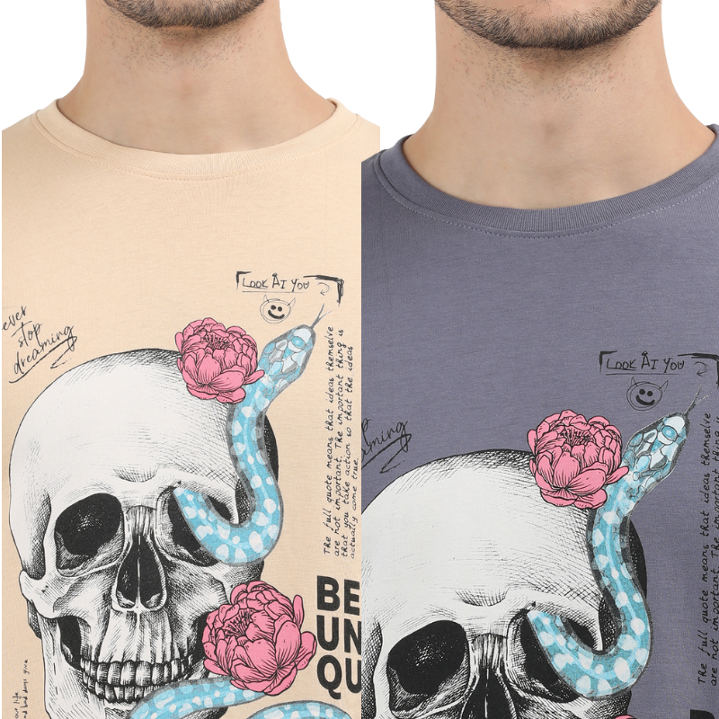 Everything is Temporary Skull Print Round Neck T-Shirt Pack of 2