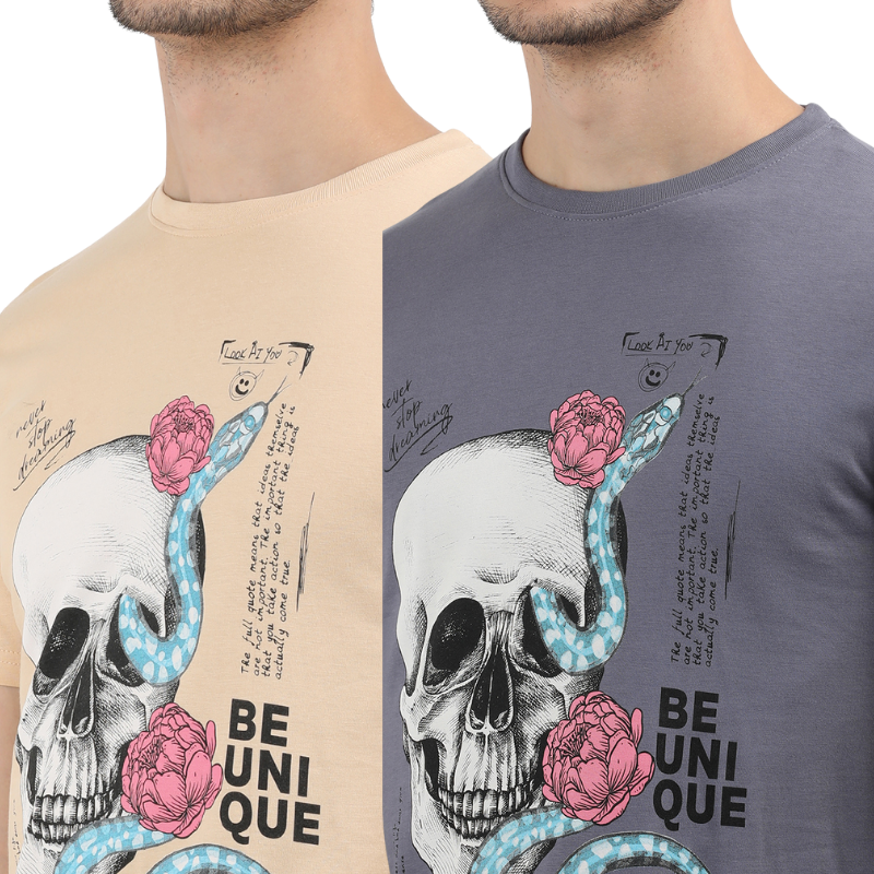 Everything is Temporary Skull Print Round Neck T-Shirt Pack of 2