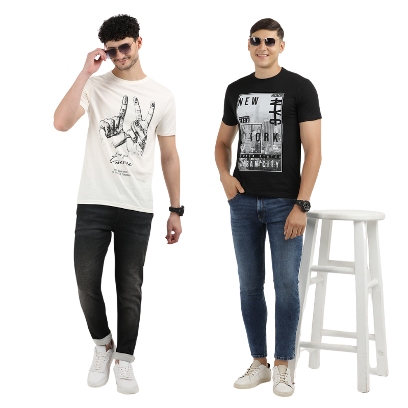 Men's Keep Your Essence & New York Urban City Round Neck Graphic Printed T-Shirt Pack of 2