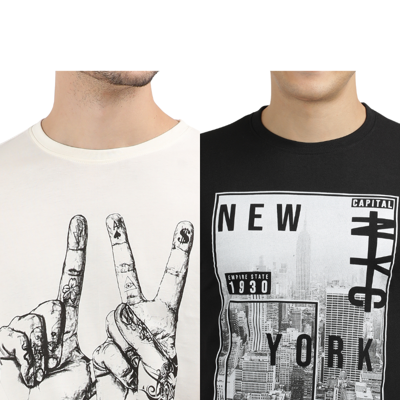 Men's Keep Your Essence & New York Urban City Round Neck Graphic Printed T-Shirt Pack of 2