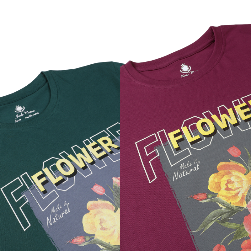 Men's Flower make It Natural Crew Neck Graphic Printed T-Shirt Pack Of 2