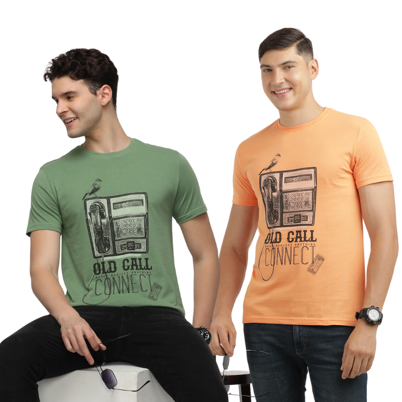 Men's OLD CALL CONNECT Graphic printed Crew Neck T-Shirt Pack Of 2