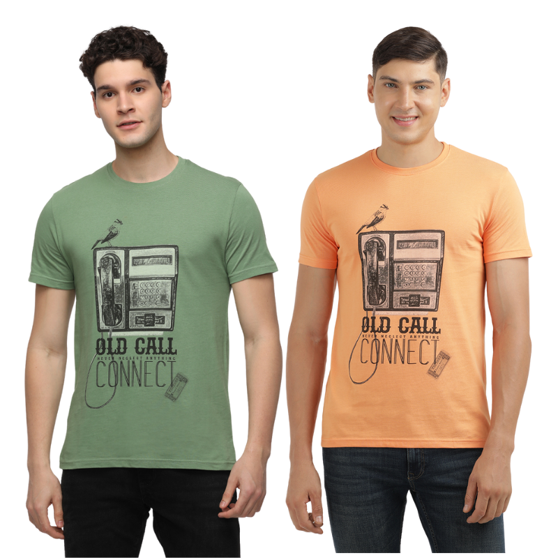 Men's OLD CALL CONNECT Graphic printed Crew Neck T-Shirt Pack Of 2