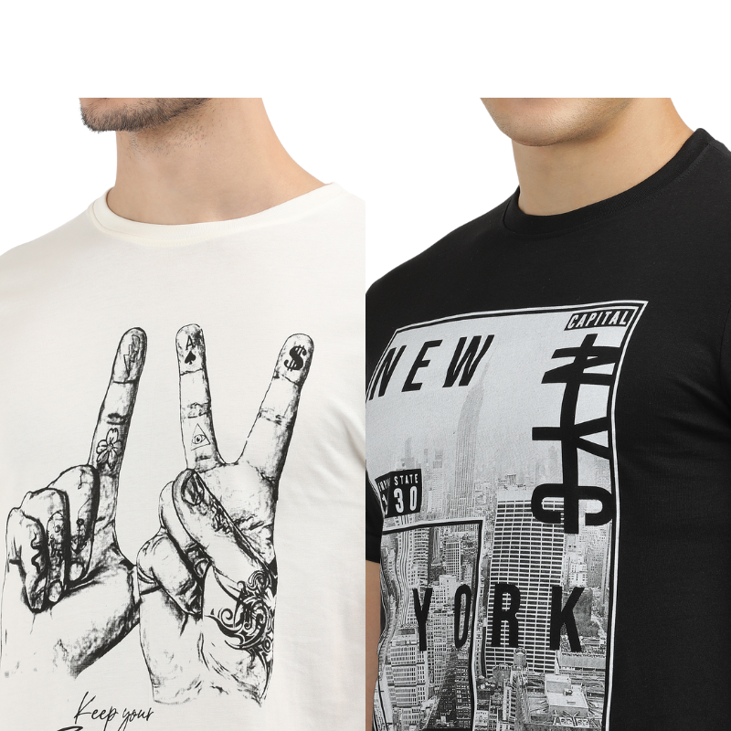 Men's Keep Your Essence & New York Urban City Round Neck Graphic Printed T-Shirt Pack of 2