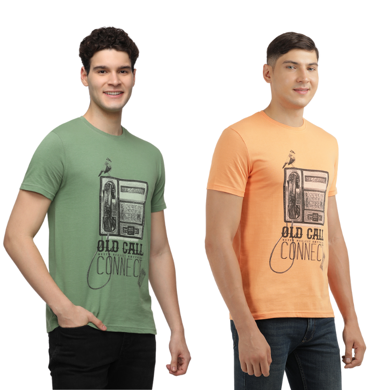 Men's OLD CALL CONNECT Graphic printed Crew Neck T-Shirt Pack Of 2