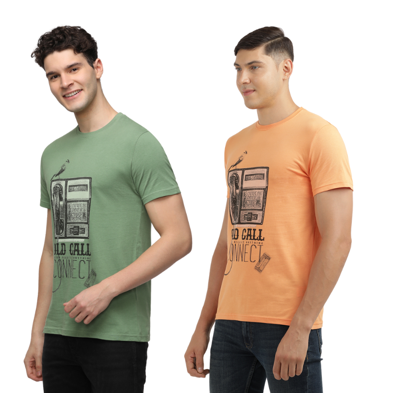 Men's OLD CALL CONNECT Graphic printed Crew Neck T-Shirt Pack Of 2