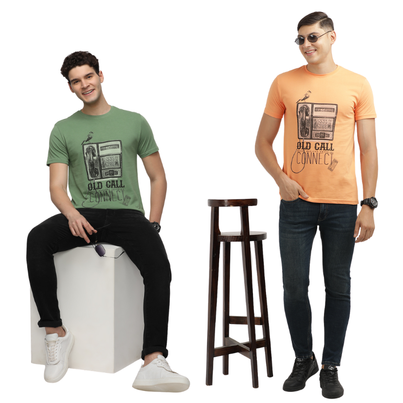 Men's OLD CALL CONNECT Graphic printed Crew Neck T-Shirt Pack Of 2