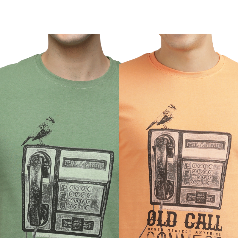 Men's OLD CALL CONNECT Graphic printed Crew Neck T-Shirt Pack Of 2