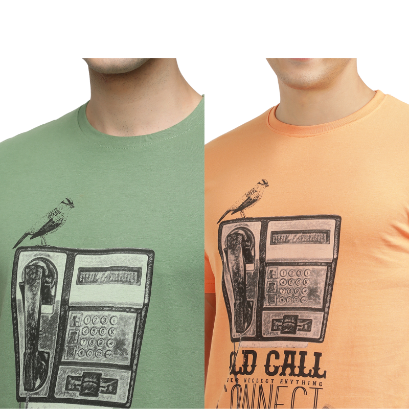 Men's OLD CALL CONNECT Graphic printed Crew Neck T-Shirt Pack Of 2