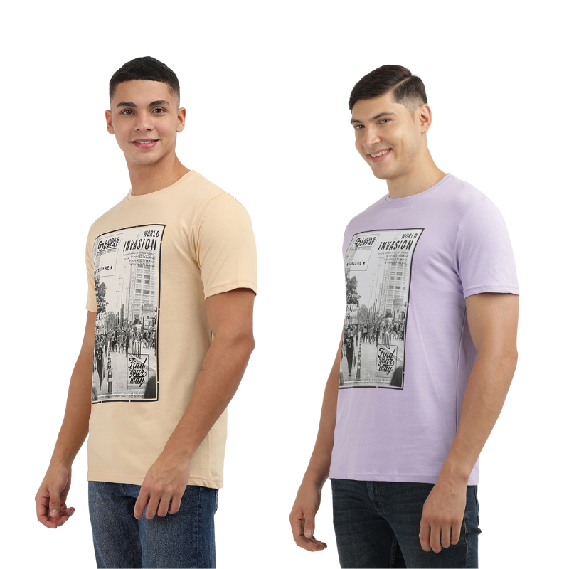 Men's World Invasion Find Your Way Round Neck Printed T-Shirt Pack of 2