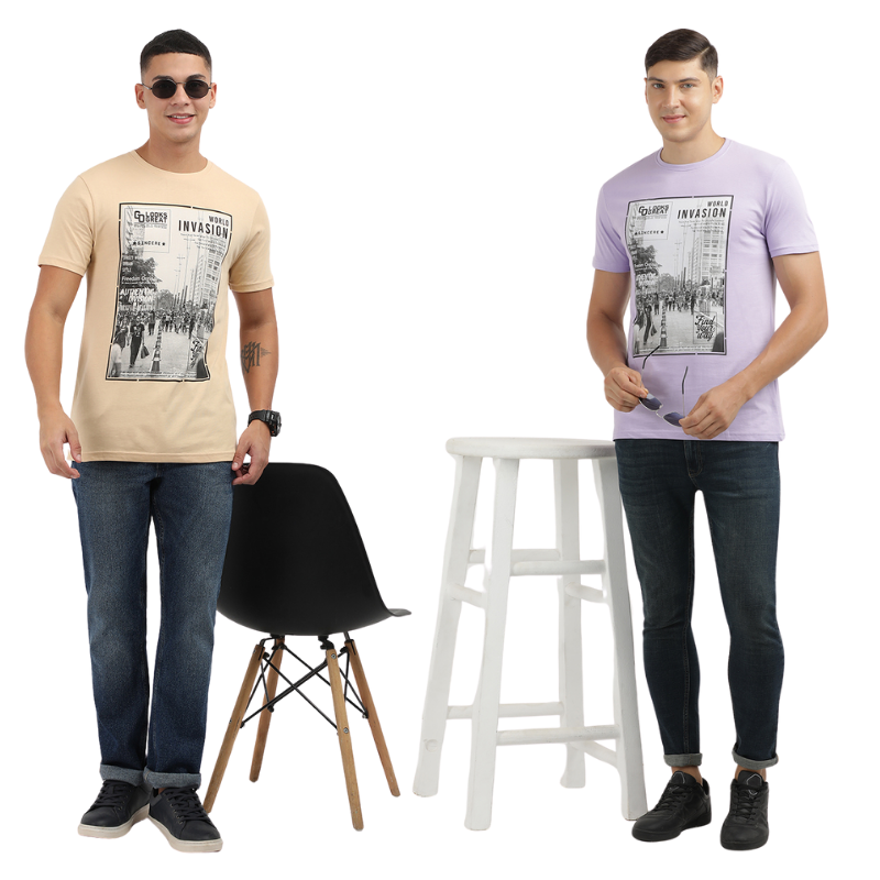 Men's World Invasion Find Your Way Round Neck Printed T-Shirt Pack of 2