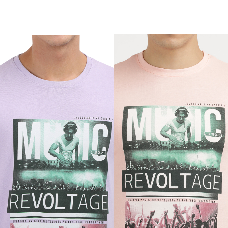 Men's Music Revolt age Crew Neck T-Shirt Pack Of 2