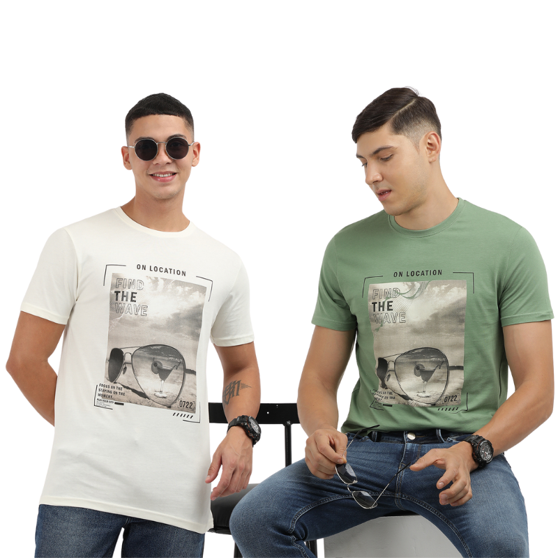 Find The Wave Men's Graphic Printed Round Neck T-Shirt Pack of 2