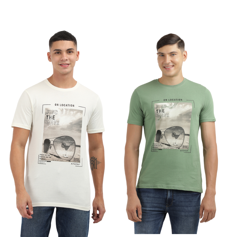 Find The Wave Men's Graphic Printed Round Neck T-Shirt Pack of 2