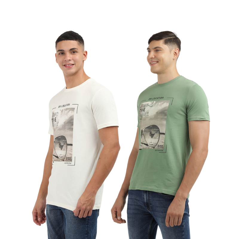 Find The Wave Men's Graphic Printed Round Neck T-Shirt Pack of 2