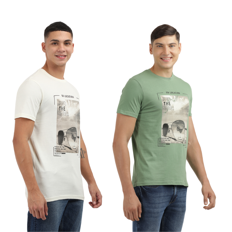 Find The Wave Men's Graphic Printed Round Neck T-Shirt Pack of 2