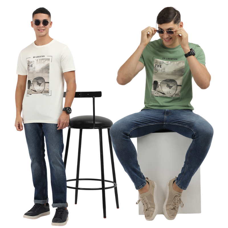 Find The Wave Men's Graphic Printed Round Neck T-Shirt Pack of 2