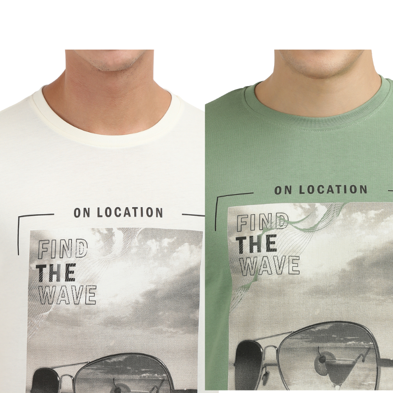 Find The Wave Men's Graphic Printed Round Neck T-Shirt Pack of 2