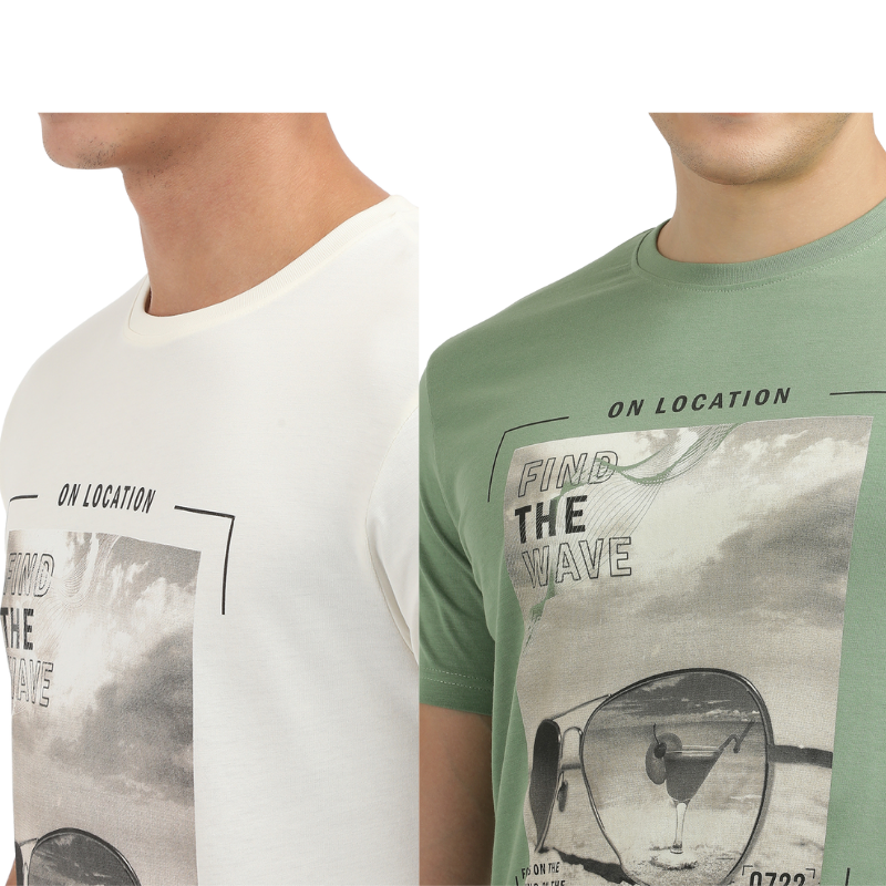 Find The Wave Men's Graphic Printed Round Neck T-Shirt Pack of 2