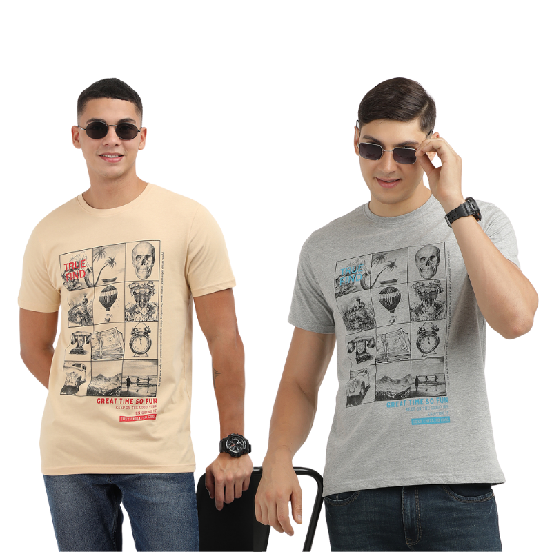 Men's Great Time So Fun Print Crew Neck T-Shirt Pack Of 2