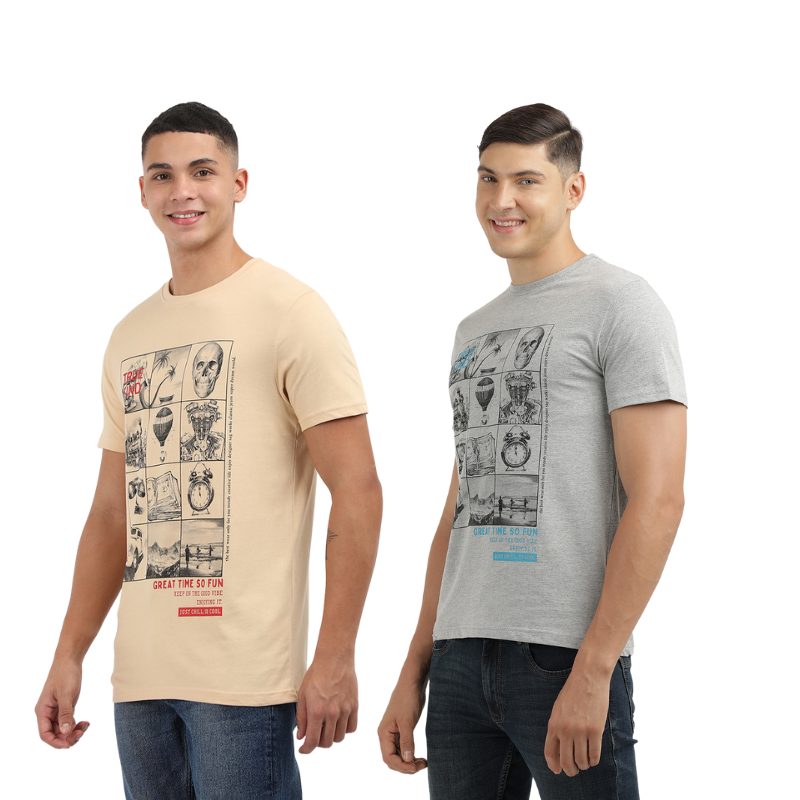 Men's Great Time So Fun Print Crew Neck T-Shirt Pack Of 2