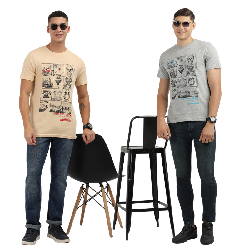 Men's Great Time So Fun Print Crew Neck T-Shirt Pack Of 2