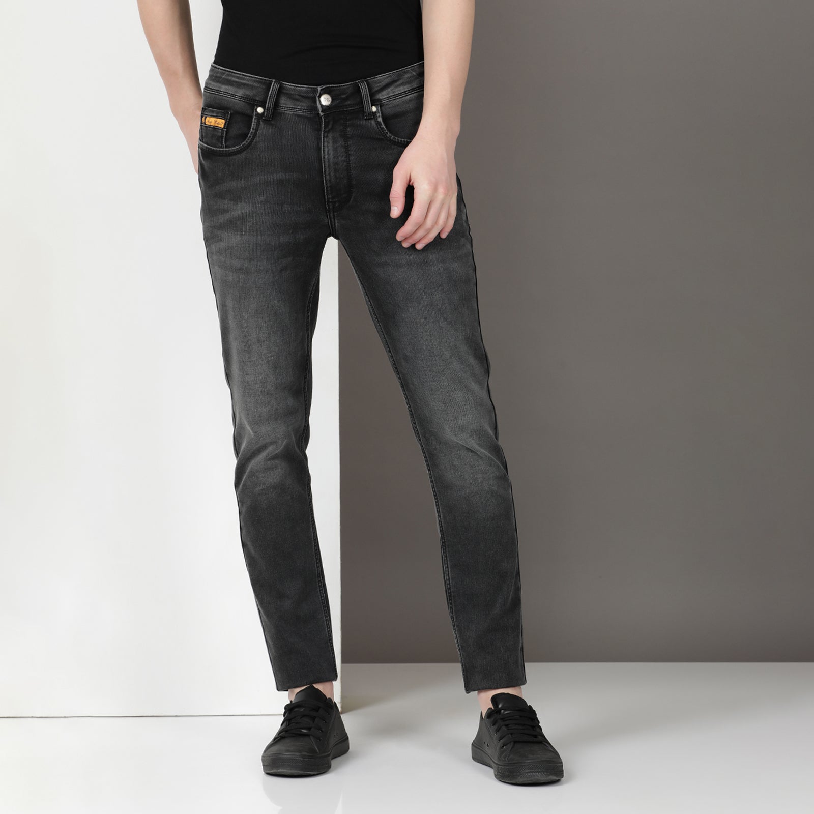 Light Wash Black Midrise Slim Fit Jeans