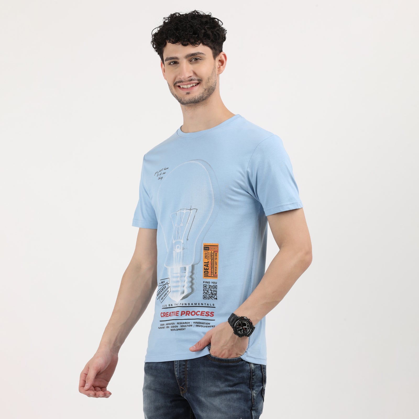 Powder Blue Men's Creative Process Bulb Graphic Tee