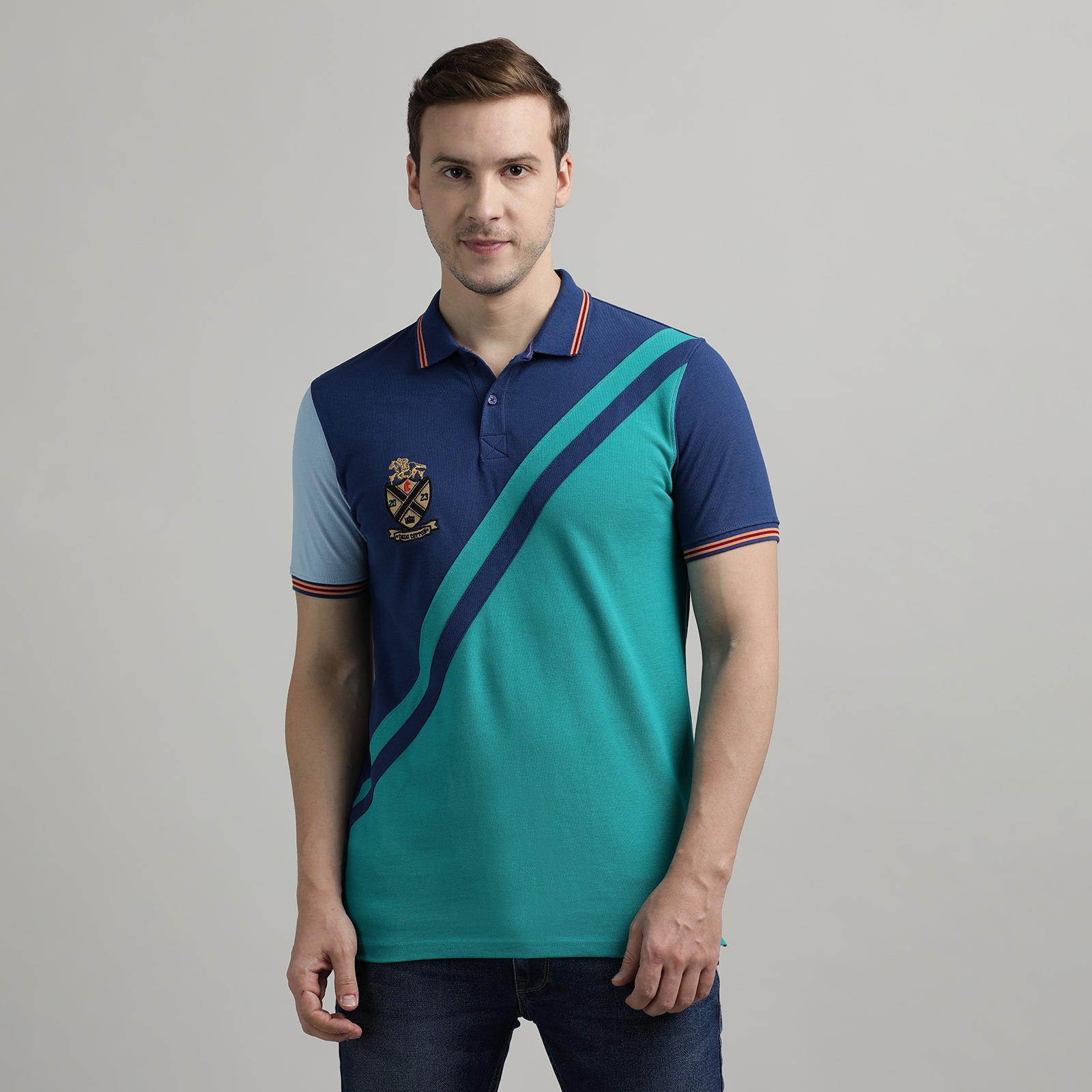 Polo T-Shirt Navy and Blue Grass Cut and Sew